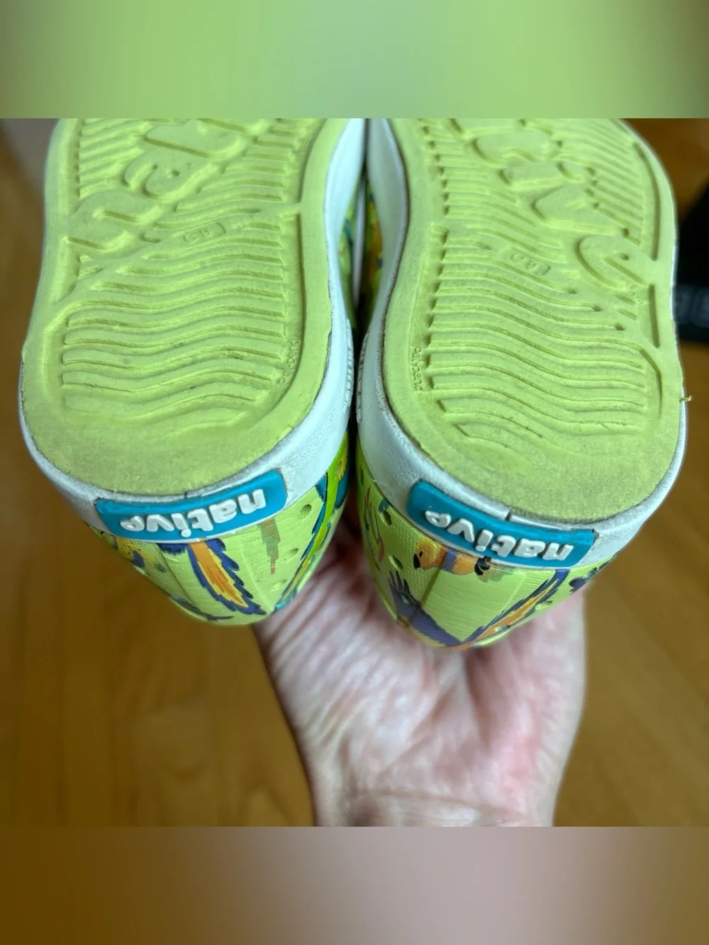 Native Jefferson Sugarlite Shoes Celery Green parrot motif Toddler Boys Girls C9